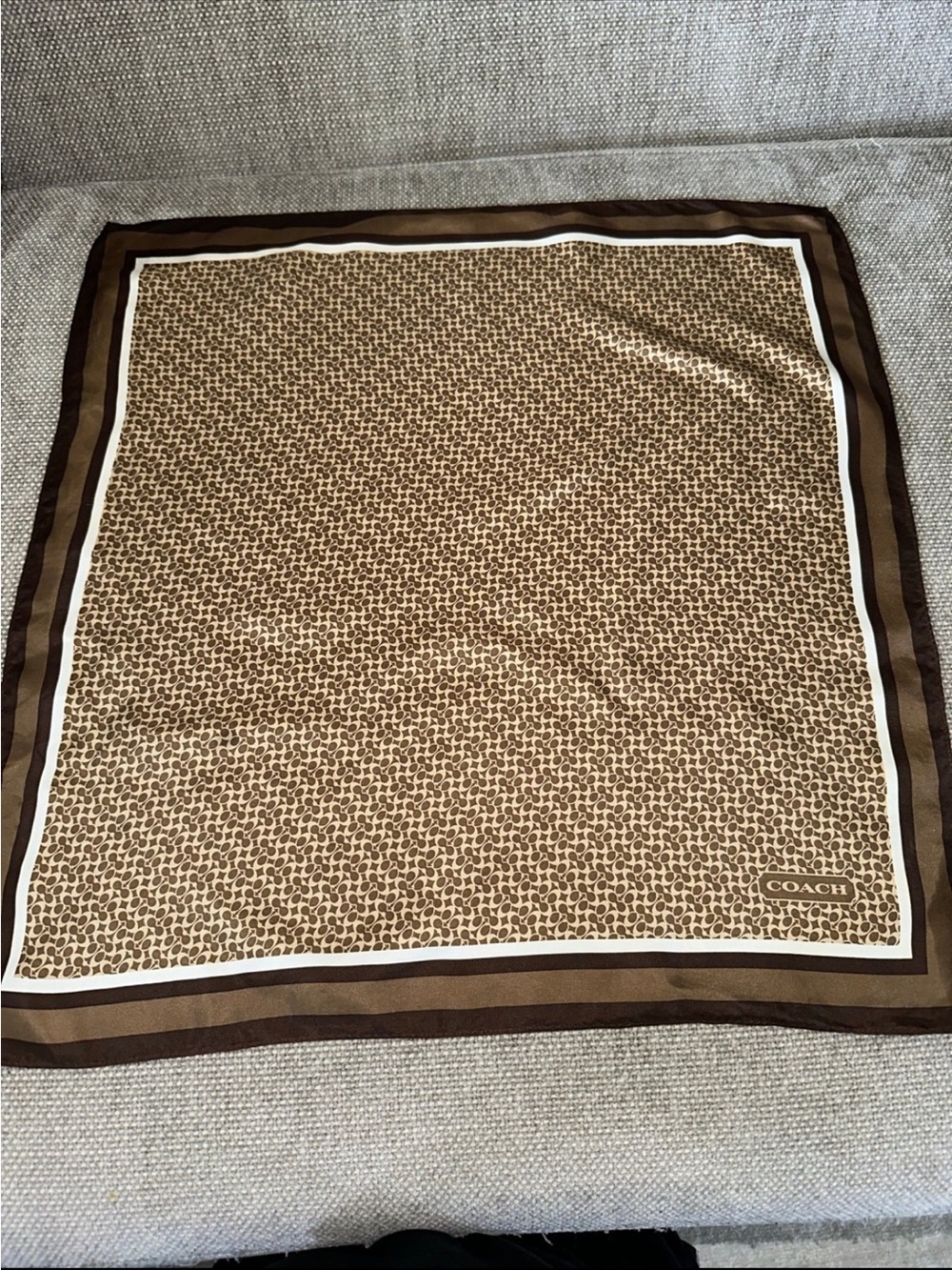 Coach Brown and Cream Signature Pattern Square Scarf